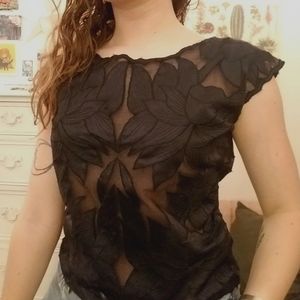 Floral Overlay Mesh Top